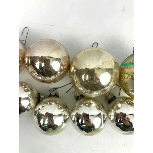 VTG Lot of 8 Mercury Glass Ornaments Holiday Christmas Gold Silver Shiny Brite - Picture 3 of 14